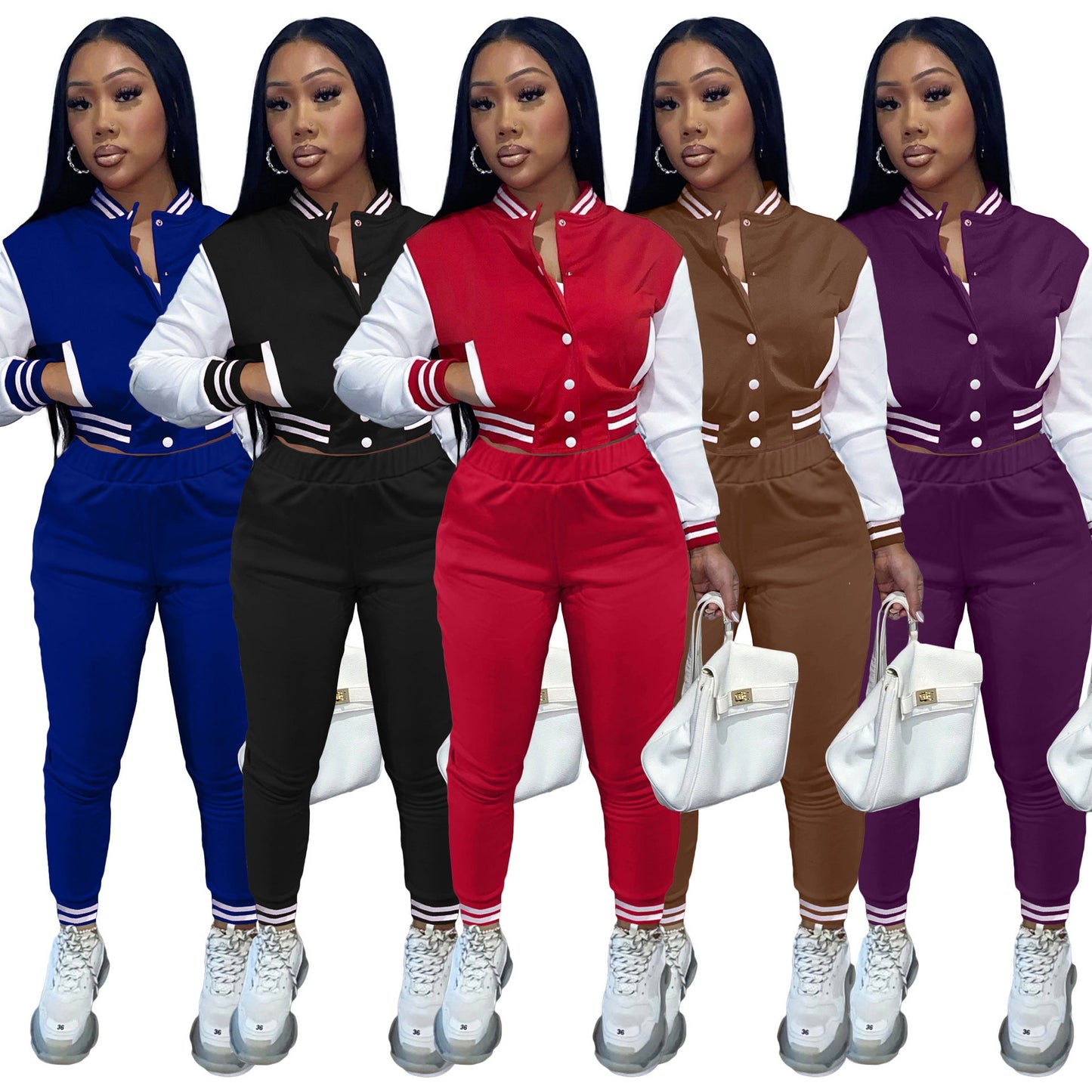 Women's Color Matching Single-breasted Stitching Long Sleeve Suits
