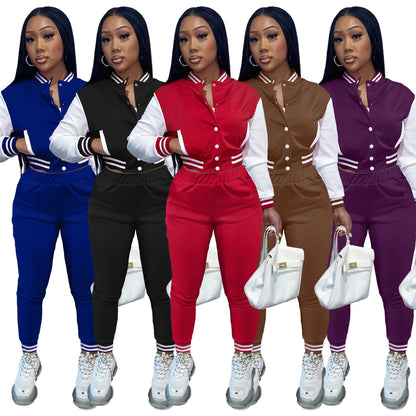 Women's Color Matching Single-breasted Stitching Long Sleeve Suits