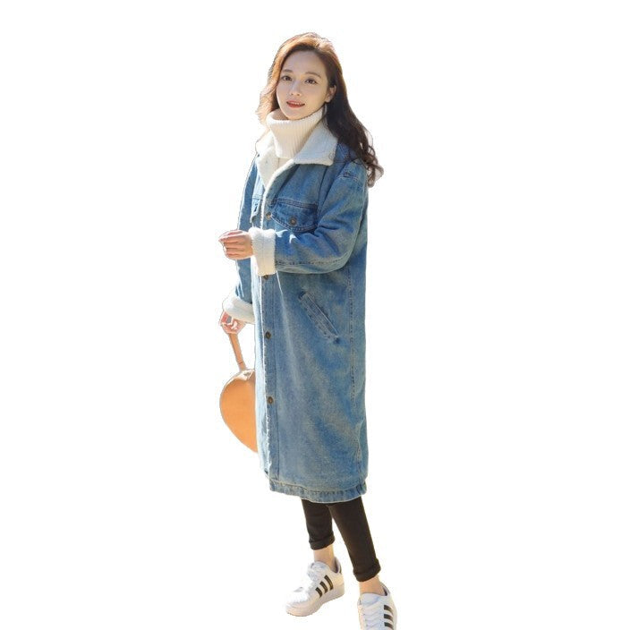 Women's Style Loose Lapels Lamb Wool Denim Coats