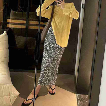 Women's Fashion High Waist Slimming Sequined Elastic Skirts