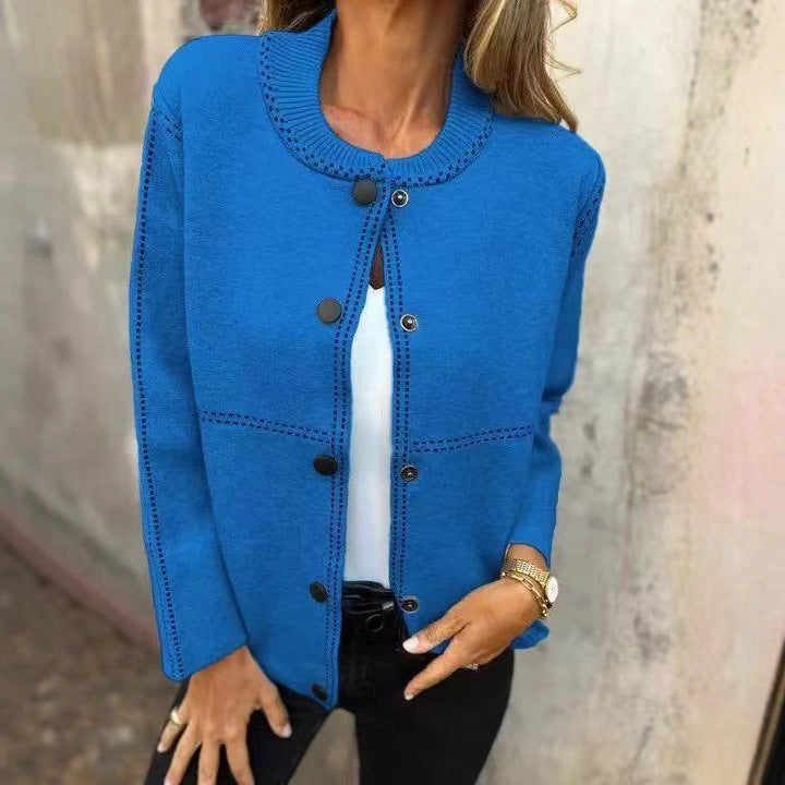 Striped Loose Round Neck Button Long Sweaters
