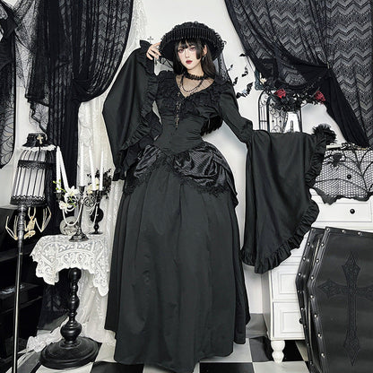 Autumn Lace Stitching Sleeves Ji Dark Style Lolita Slim Blouses