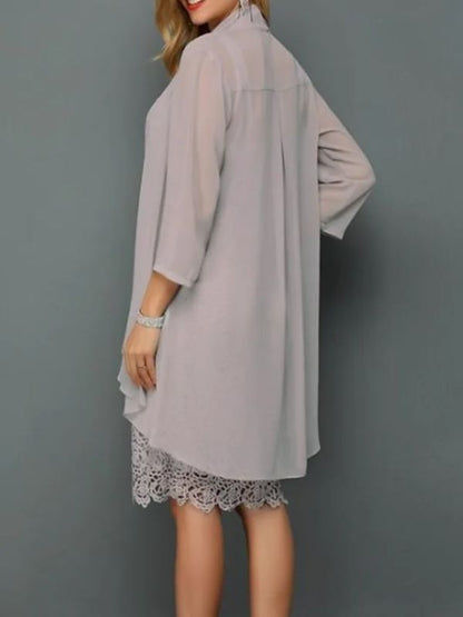 Fashion Casual Lace Chiffon Dress Two-piece Suits