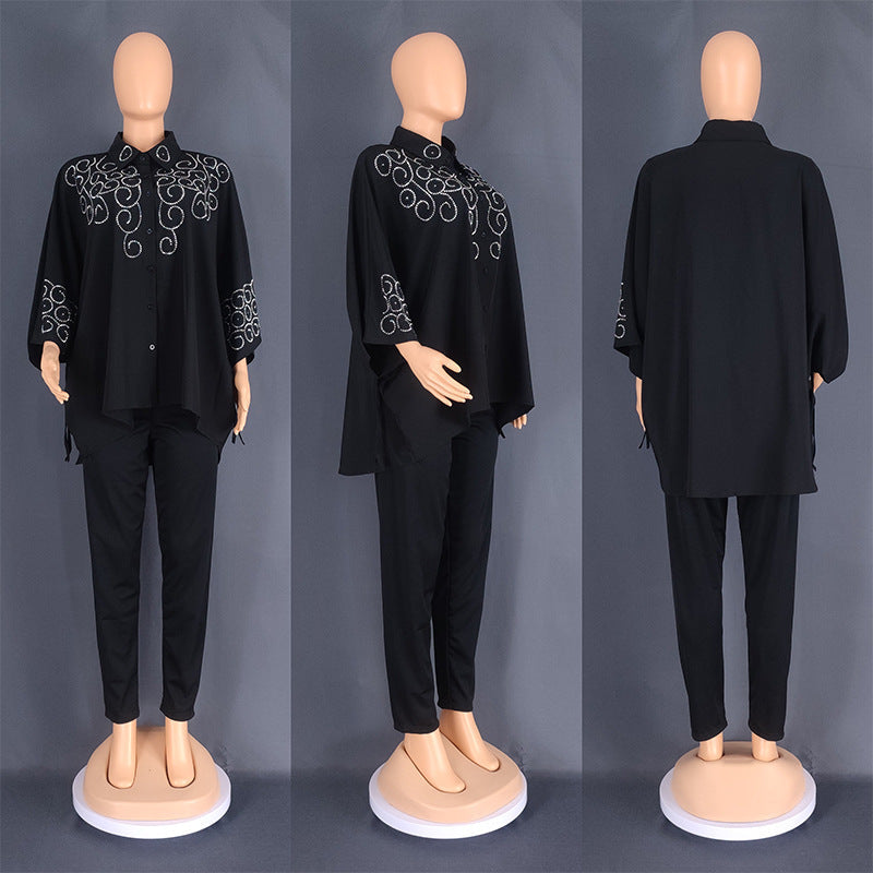 Women's African Commuter Two-piece Set Shirt Pencil Suits
