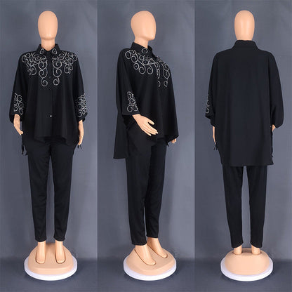 Women's African Commuter Two-piece Set Shirt Pencil Suits