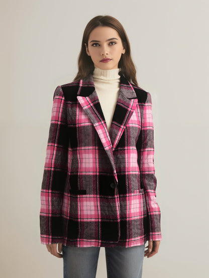 Versatile Christmas Red Plaid Long Sleeve Coats