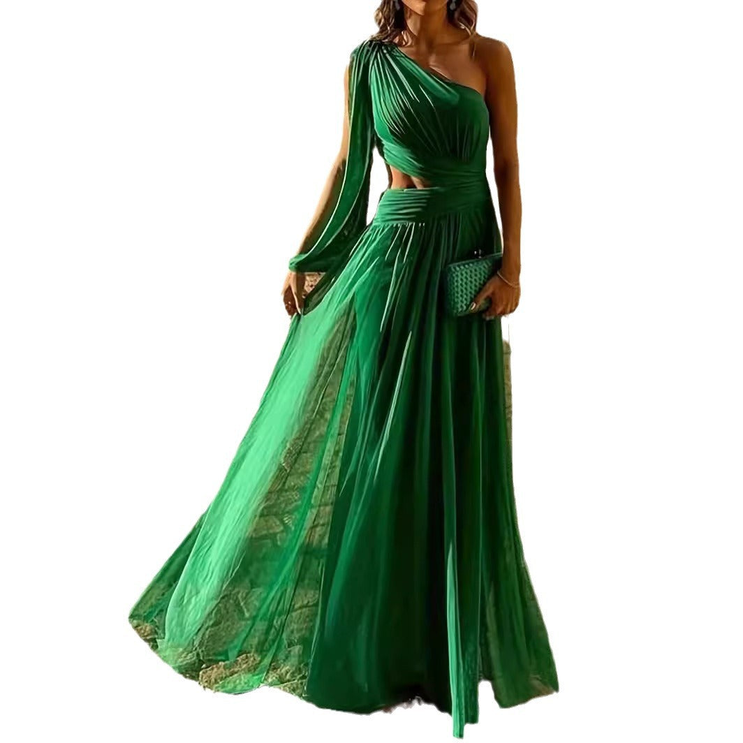 Solid Color Midriff Outfit Elegant Long Dresses