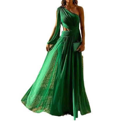 Solid Color Midriff Outfit Elegant Long Dresses