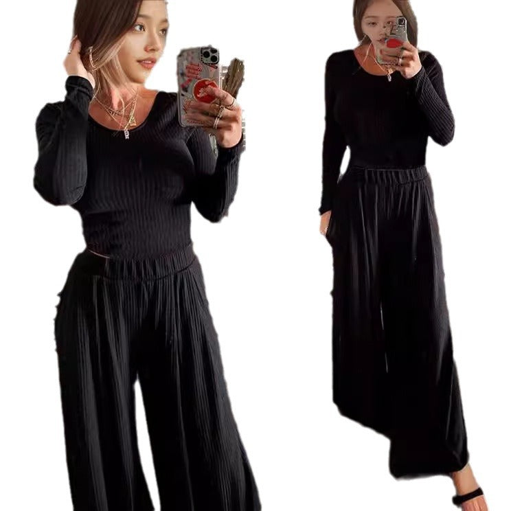 Neck Long Sleeve Two-piece Set Slim Suits