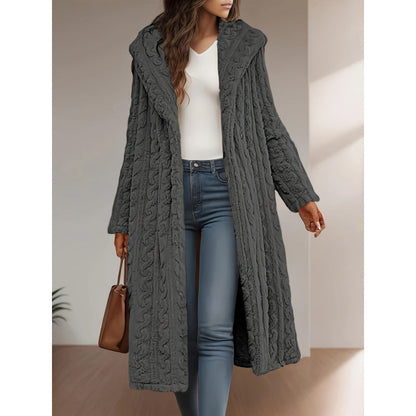 Women's Fashionable Long Solid Color Sleeve Hooded Coats