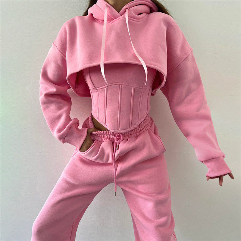 Fashion Casual Hooded Drawstring Fishbone Cinched Suits