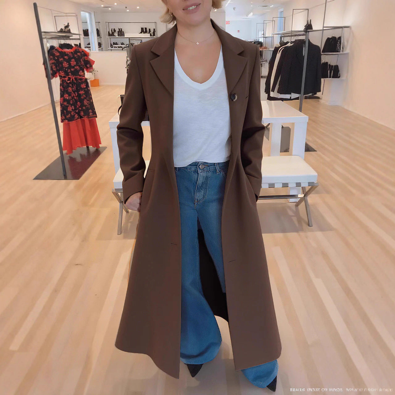Women's Lapel Leopard Print Casual Trench Commuting Coats