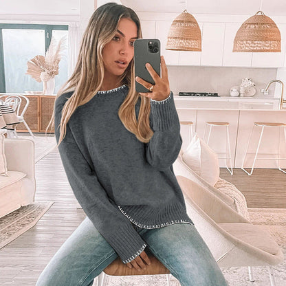 Neck Casual Long Sleeve Pure Color Sweaters