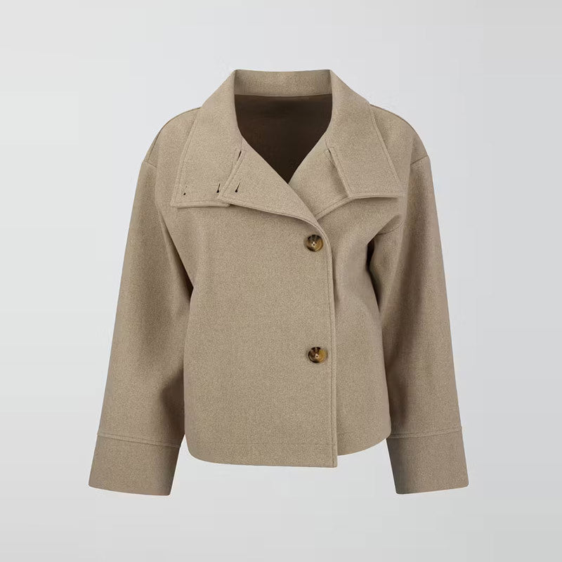 Women's Elegant Stand Collar Button Long-sleeved Woolen Coats