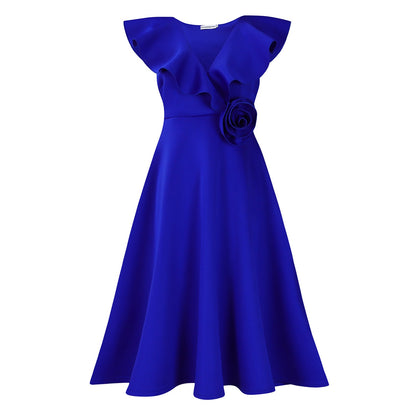 Women's Flounce Three-dimensional Flower Dress Banquet Dresses