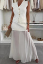 Women's Elegant Slim Knit Tulle Stitching Ruffle Suits