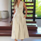Women's Solid Color Polo Collar Pleated Long Dresses