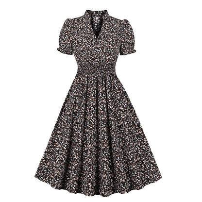 Women's Large Floral Dress Retro Big Swing Dresses