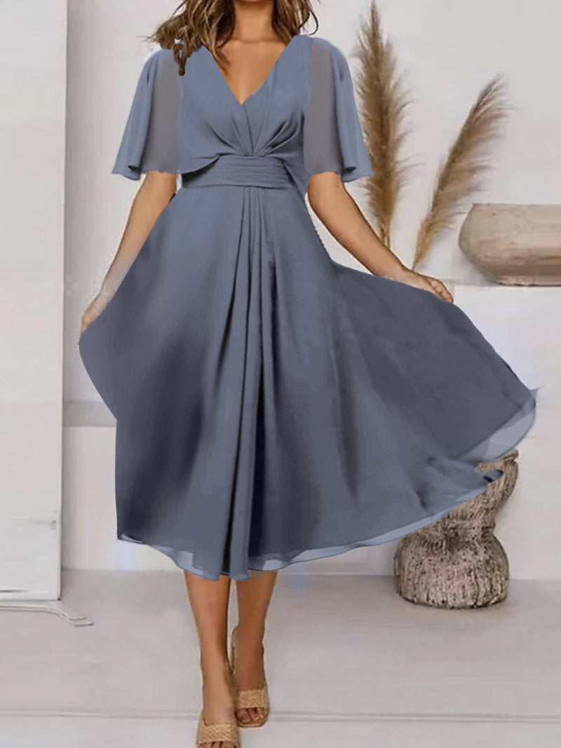 Solid Color Waist Trimming Casual Large Dresses
