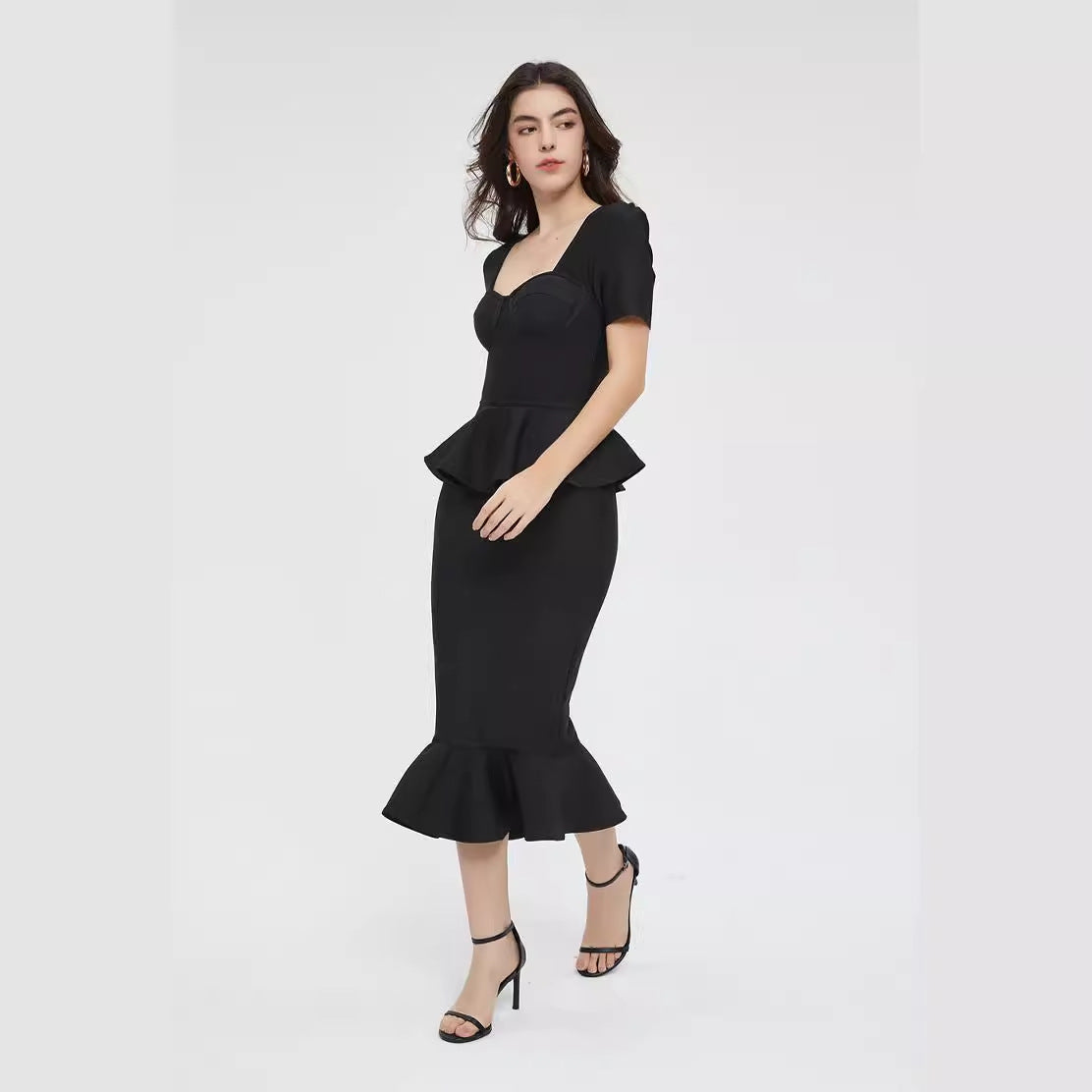 Women's Elegant Sleeve Ruffles High Waist Dress Dresses