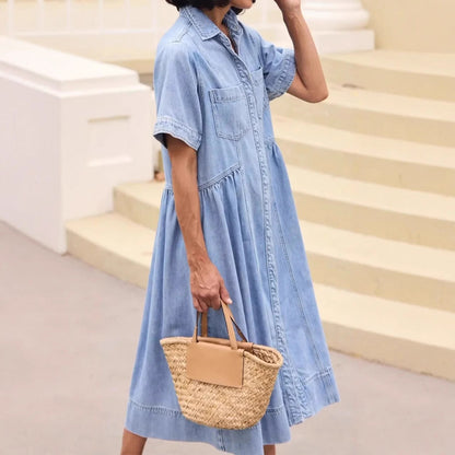 Women's Fashion Wear Lapel Denim Pocket Dresses