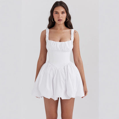 Women's American Summer Solid Color Elegant Backless Sexy Waist Dresses