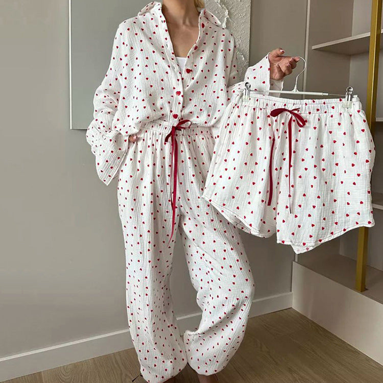 Women's Fashion Cotton Heart Printing Long-sleeved Loose Suits