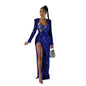 Women's Color Sequins Sexy Slit Maxi Dress Suits