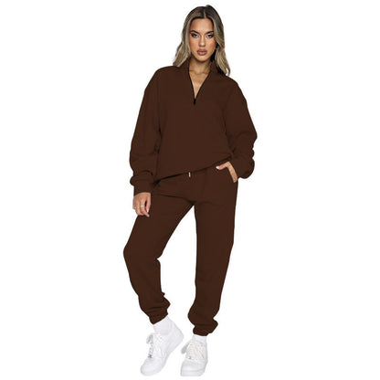 Solid Color Stand Collar Zipper Pullover Suits