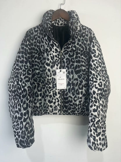 Women's Spring Street Fashion Leopard Print Stand-up Coats