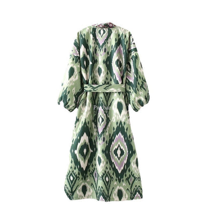 Women's Retro Ethnic Style Waist Kimono Printed Dresses