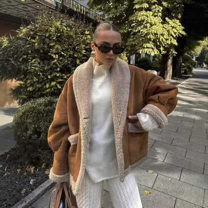 Women's American Retro Woolen Lapel Loose Fur Coats
