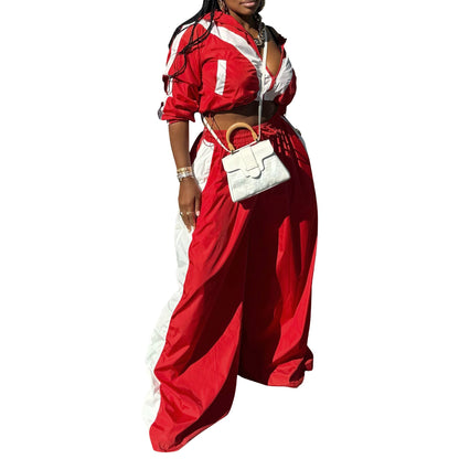 Women's Sportswear Woven Baggy Two-piece Set Stitching Suits