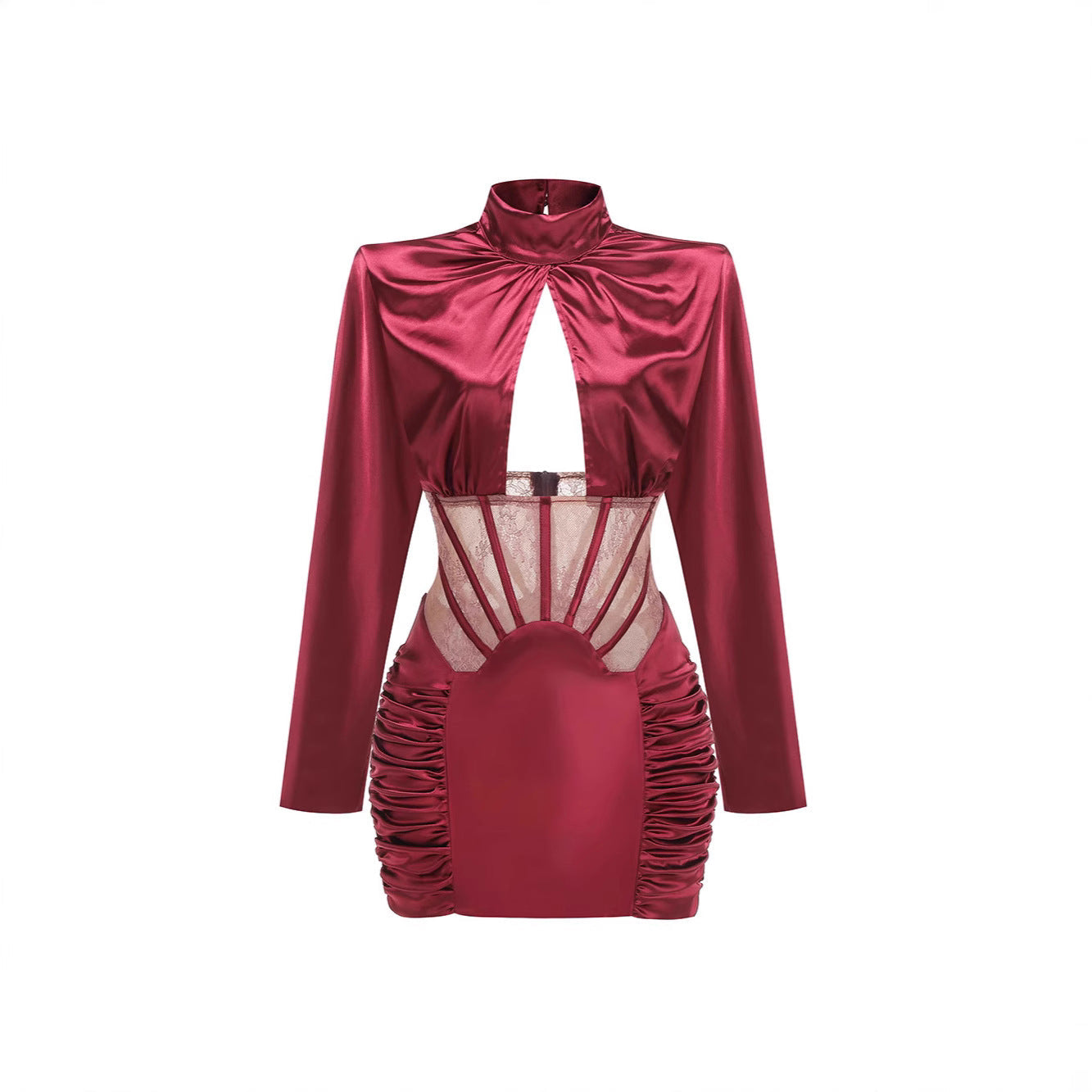 Pure Desire Lace Fishbone Hollow Long Sleeve Pleated Dresses
