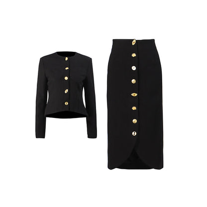 Temperament Waist Single-breasted Round Neck Solid Suits