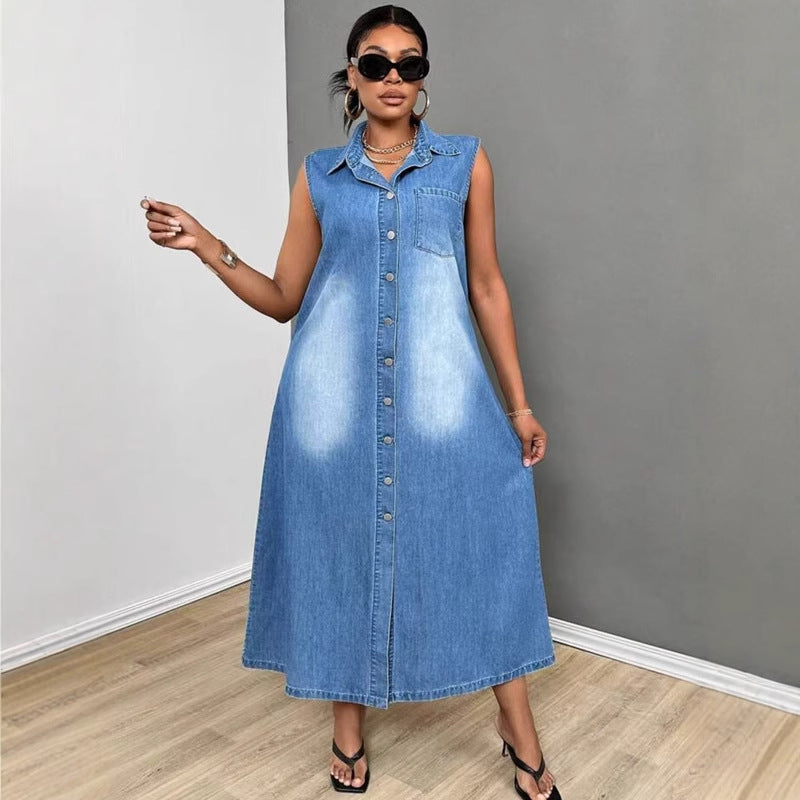 Single-breasted Denim Dress Summer Casual Polo Dresses