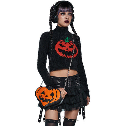 Women's Fashion Hot Halloween Pumpkin Head High Sweaters
