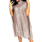 Women's Sequin Long Sleeve Split Dress Small Stand Dresses