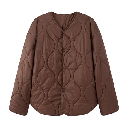 Casual Round Neck Rhombus Cotton Thickened Coats