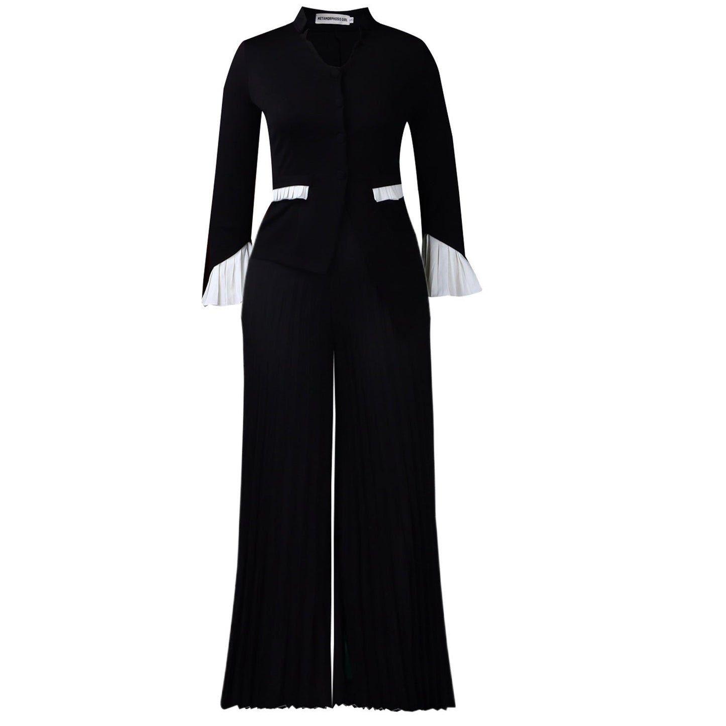 Women's Large Fashion Bell Sleeve Pleated Wide Leg Suits