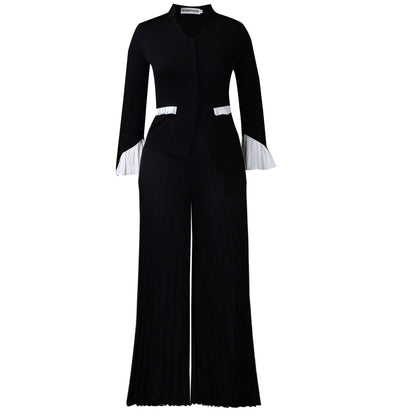 Women's Large Fashion Bell Sleeve Pleated Wide Leg Suits
