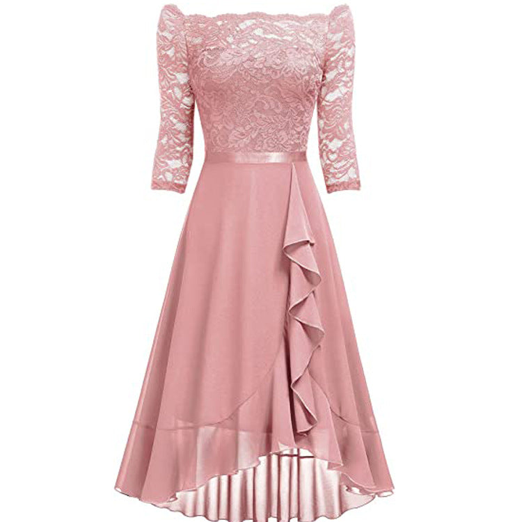 Women's Mid-length Dress Sexy Lace Chiffon Dresses