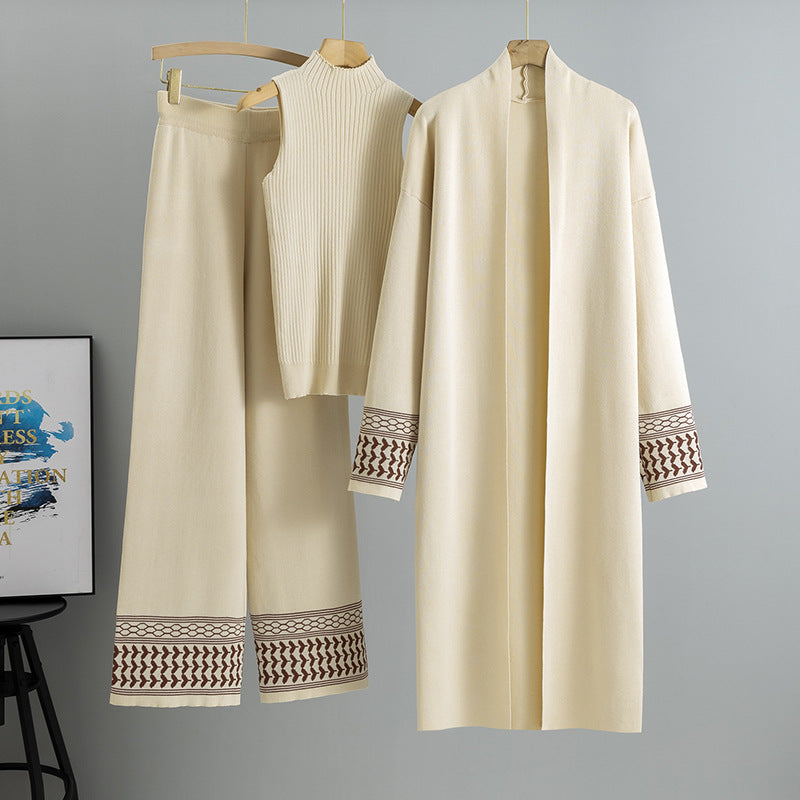 Women's Lazy Temperament Knitting Wide Leg Three-piece Suits