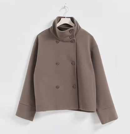 Graceful Stand Collar Double Breasted Woolen Coats