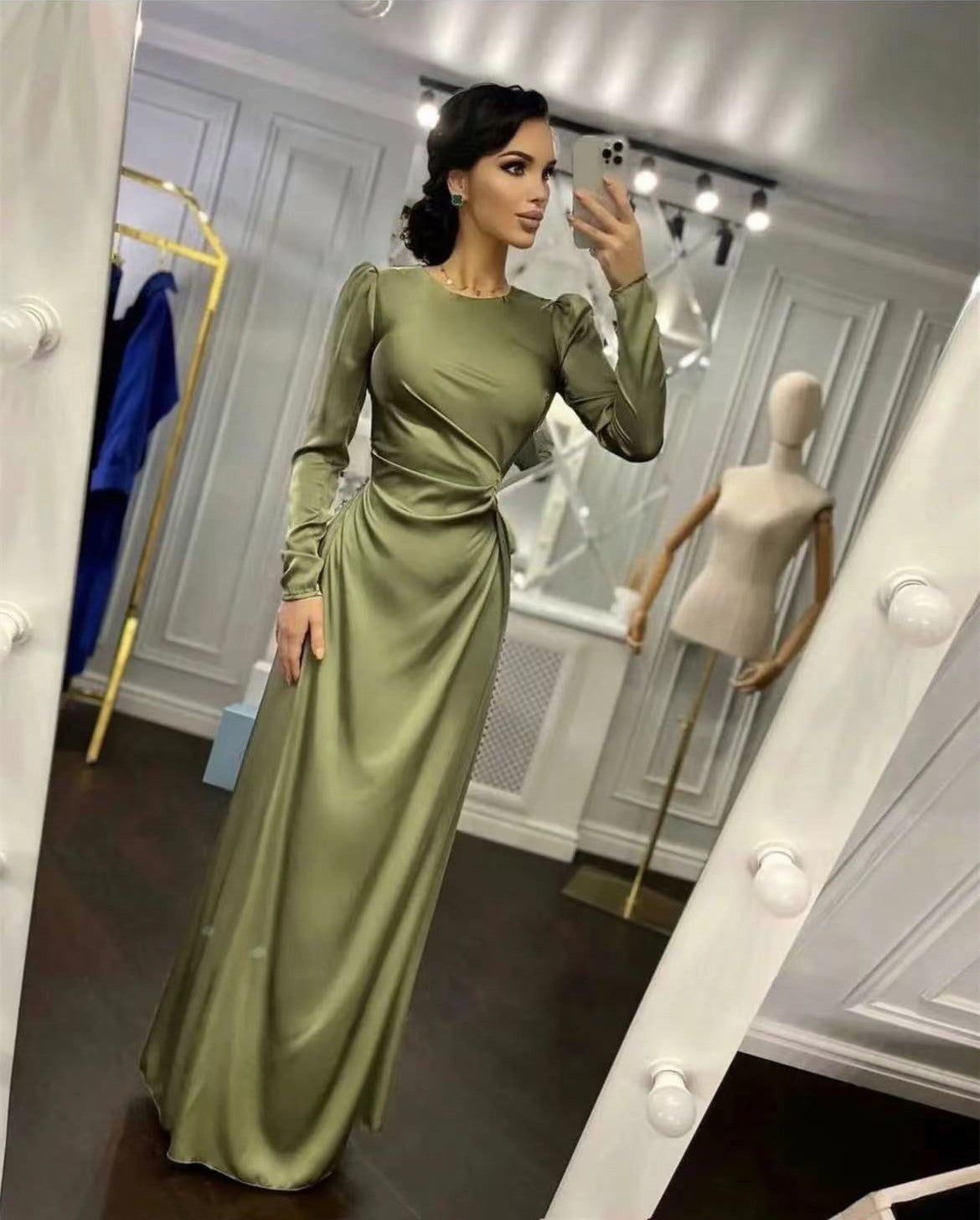 Waist Irregular Dress Winter Solid Color Long Dresses
