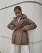 Women's Padded Lapel Cinched Slimming Pure Color Coats