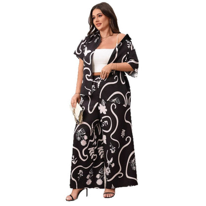 Women's Printed Loose Sleeve Wide Leg Suits
