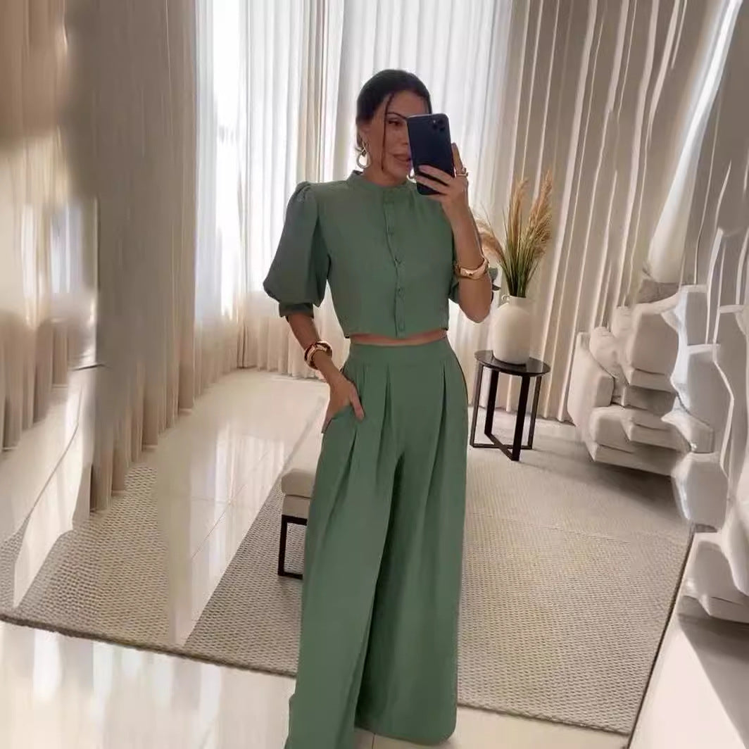 Women's Summer Fashion Striped Half Sleeve Trousers Suits