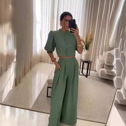 Women's Summer Fashion Striped Half Sleeve Trousers Suits
