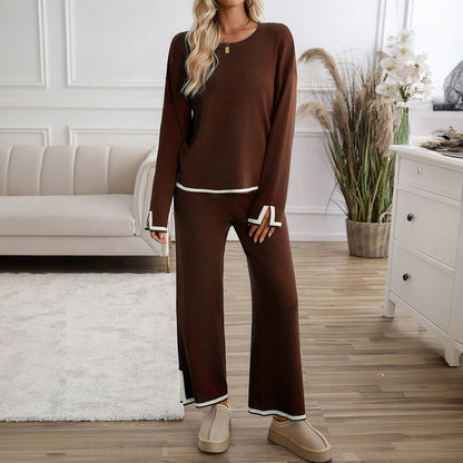 Women's Temperament Leisure Solid Color Knitted Long-sleeved Suits